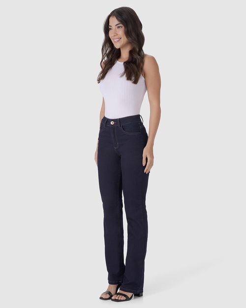 Calça Reta Feminina Cintura Média Em Flex Jeans