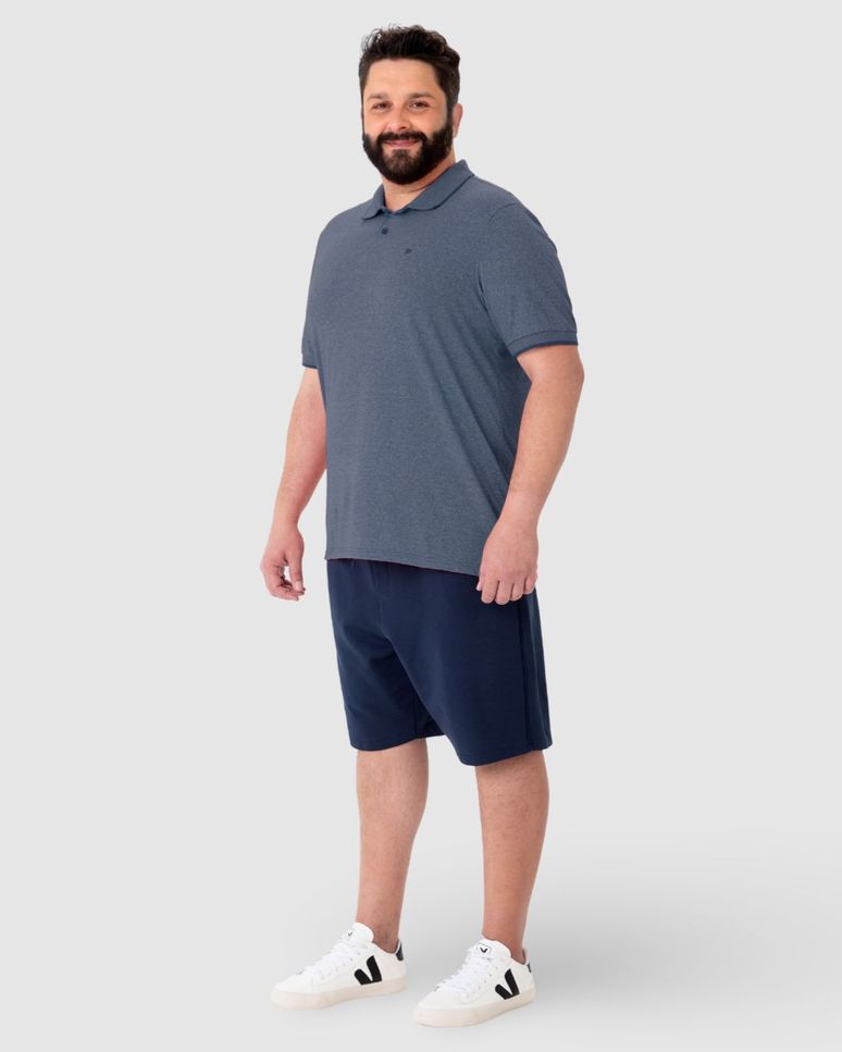 Camisa Polo Básica Masculina Plus Size Em Malha Rajada