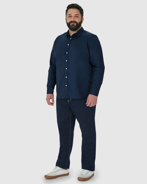 Camisa Básica Masculina Plus Size Manga Longa Em Tricoline