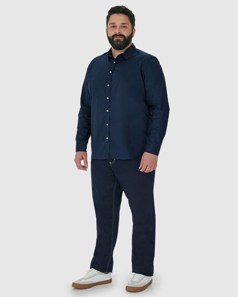 Camisa Básica Masculina Plus Size Manga Longa Em Tricoline