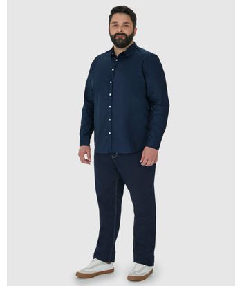 Camisa Básica Masculina Plus Size Manga Longa Em Tricoline