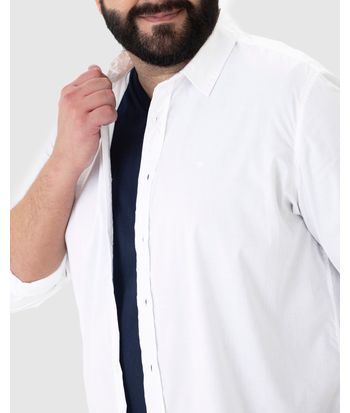 Camisa Básica Masculina Plus Size Manga Longa Em Tricoline