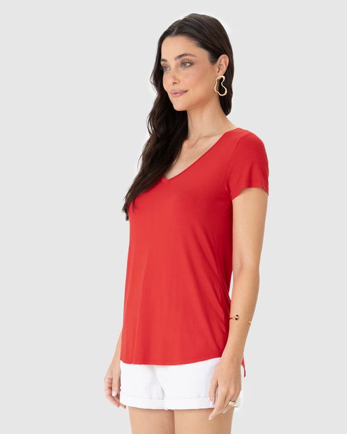Blusa Básica Feminina Mullet Decote V Em Viscose Stretch