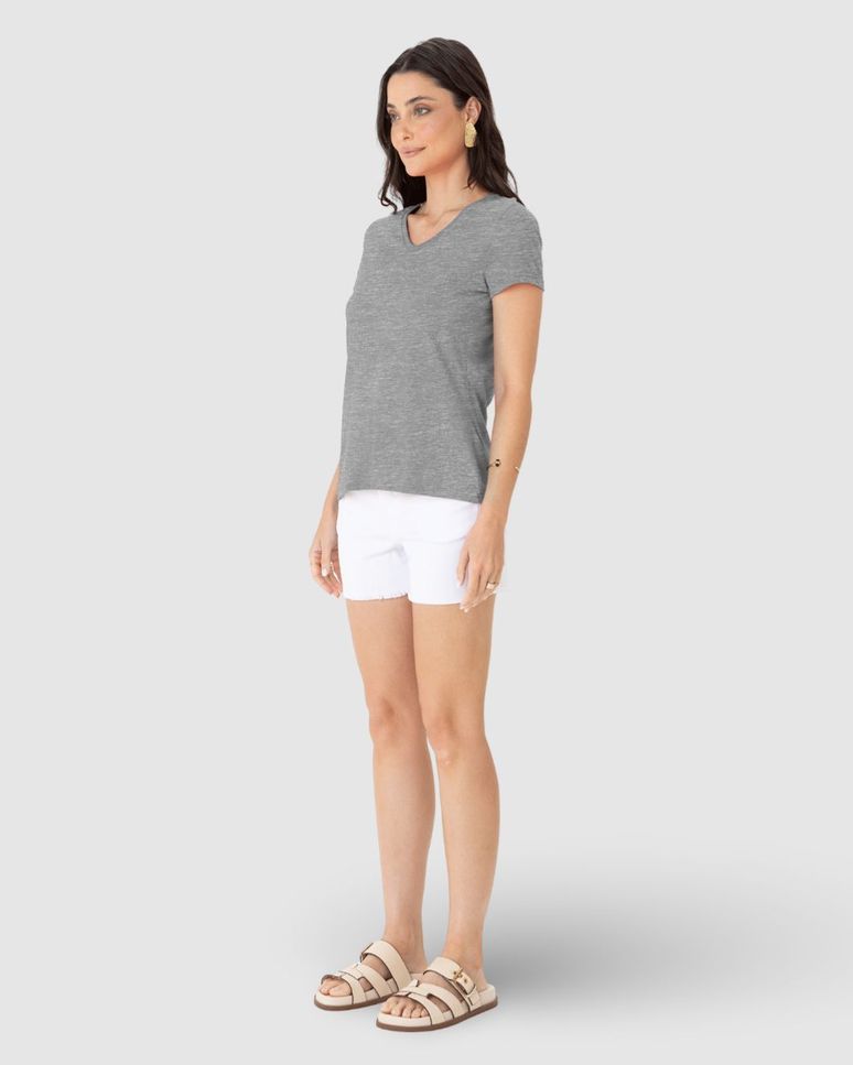 Blusa Básica Feminina Decote V Em Algodão