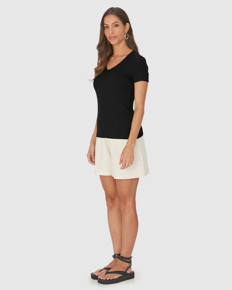 Blusa Básica Feminina Decote V Em Malha Canelada