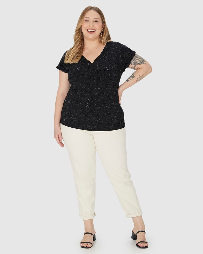 Blusa Básica Feminina Plus Size Decote V Em Viscose Botonê