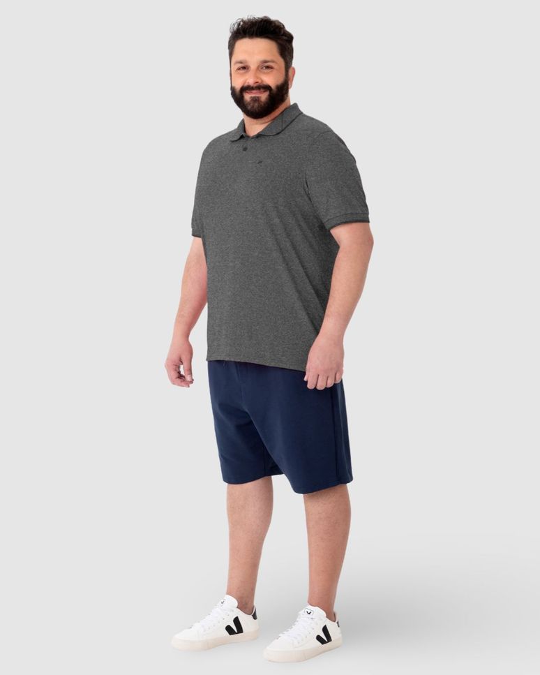Camisa Polo Básica Masculina Plus Size Em Malha Rajada