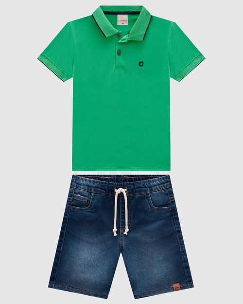 Conjunto Menino Bermuda Comfort Em Jeans Com Elastano - Carinhoso