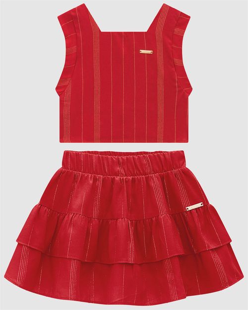 Conjunto Menina Blusa E Saia Em Viscose Lurex - Carinhoso