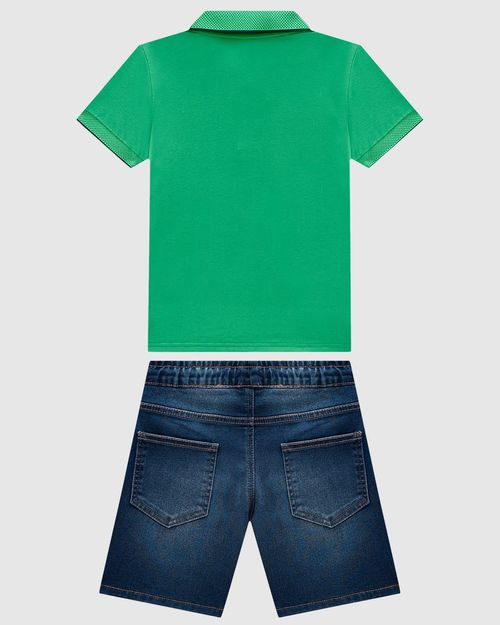 Conjunto Menino Bermuda Comfort Em Jeans Com Elastano - Carinhoso