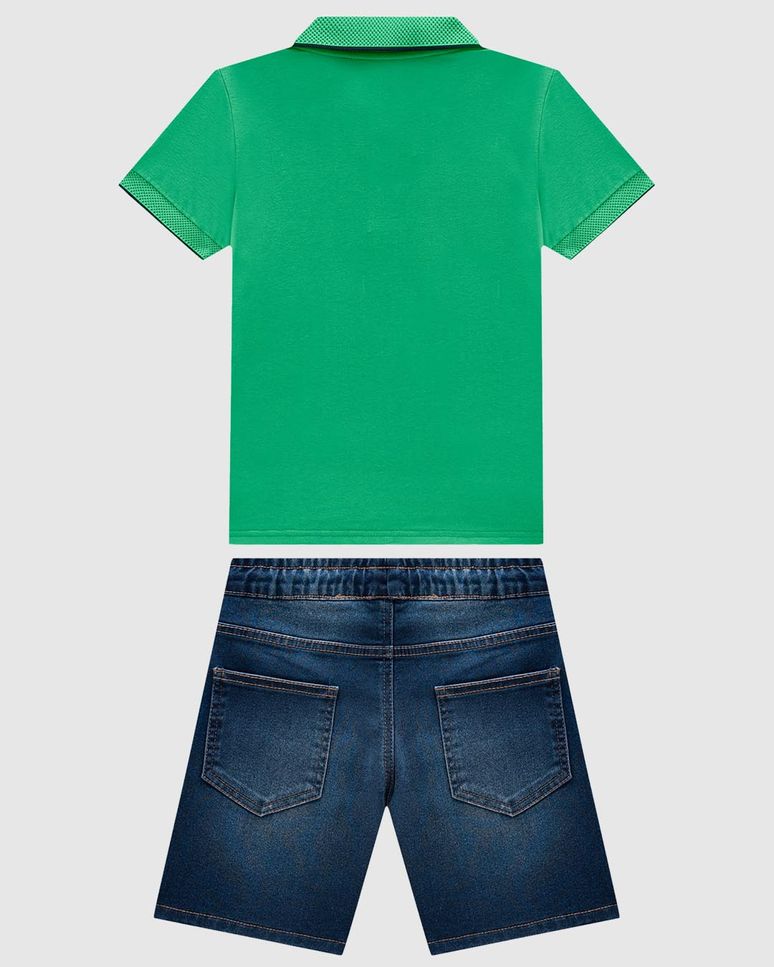 Conjunto Menino Bermuda Comfort Em Jeans Com Elastano - Carinhoso
