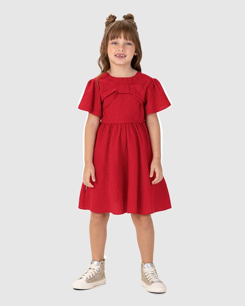 Vestido Infantil Laço Frontal Em Laise Algodão Malwee Kids