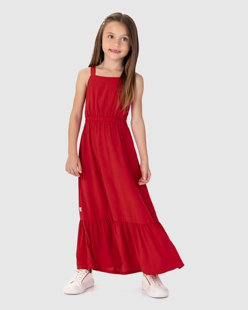 Vestido Infantil Longo Amarração Costas Em Viscose Malwee Kids