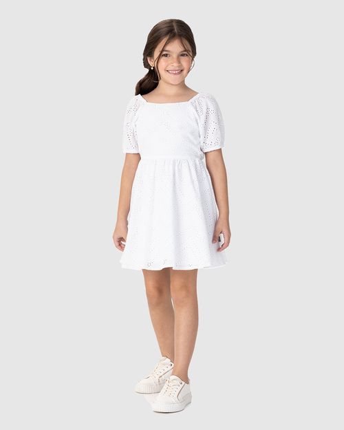 Vestido Infantil Decote Quadrado Em Laise Algodão Malwee Kids