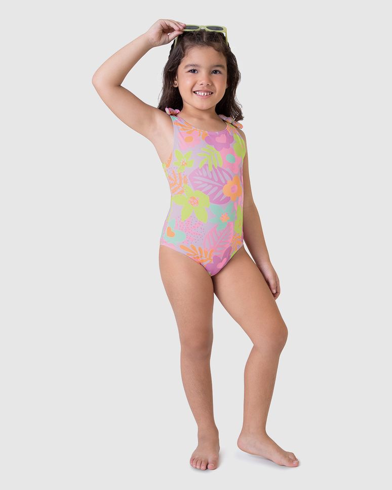 Maiô Infantil Menina Floral Em Malha Texturizada UV50+ Malwee Kids
