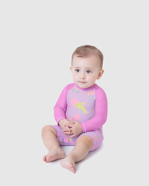 Macacão Praia Infantil Menina Manga Longa Em Malha UV50+ Malwee Kids