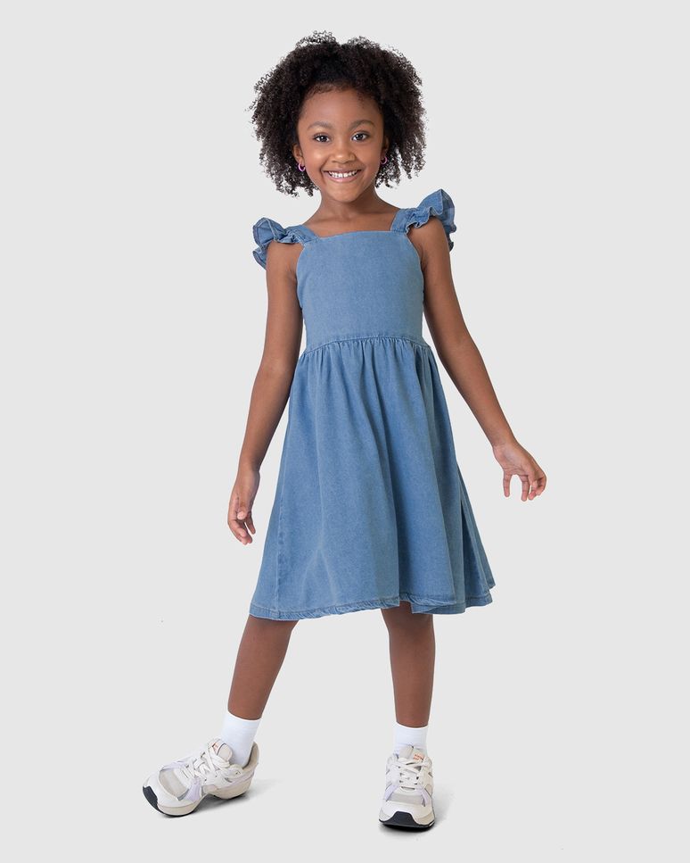 Vestido Infantil Alça Babado Em Jeans Leve Malwee Kids