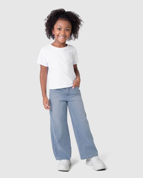 Calça Infantil Menina Wide Leg Cós Ajustável Em Jeans Moletom Malwee Kids