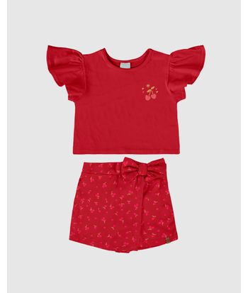 Conjunto Infantil Menina Blusa E Shorts Saia Em Algodão Malwee Kids