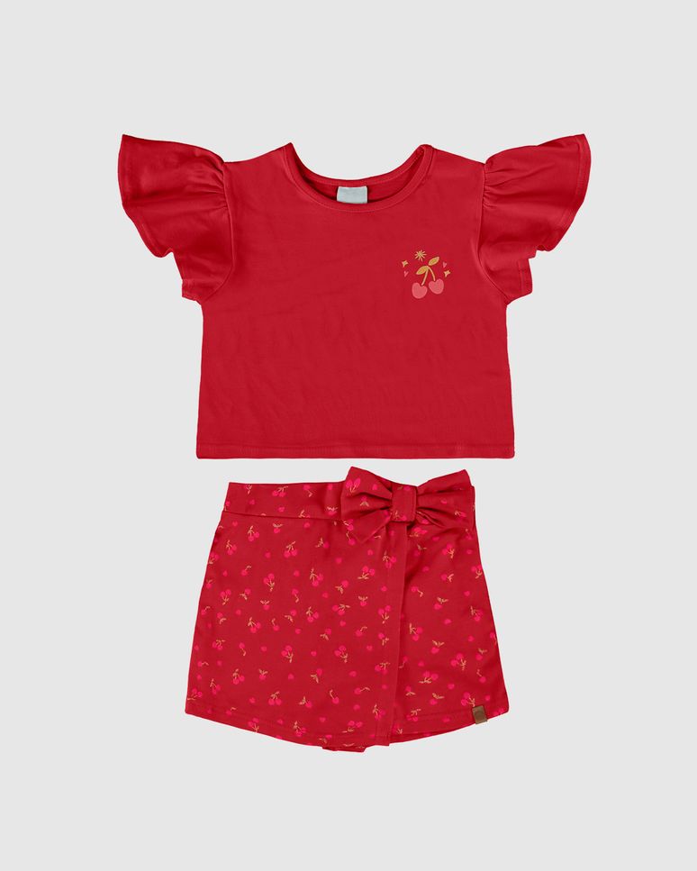 Conjunto Infantil Menina Blusa E Shorts Saia Em Algodão Malwee Kids