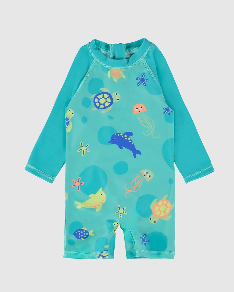 Macacão Praia Infantil Unissex Manga Longa Em Malha UV50+ Malwee Kids