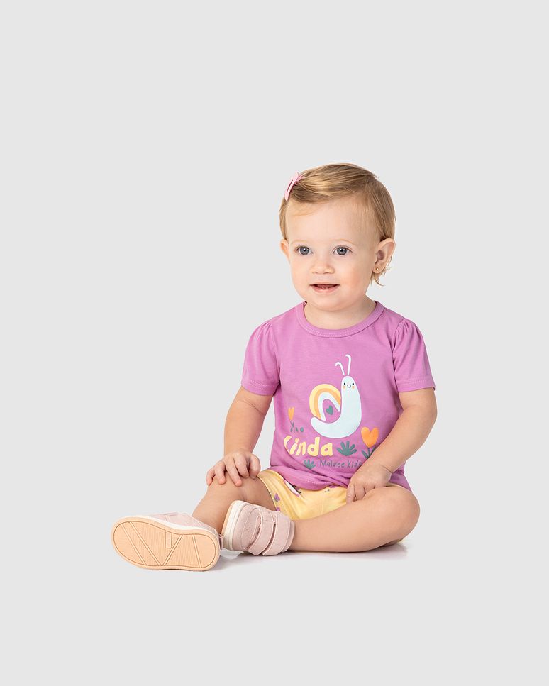 Conjunto Infantil Menina Bermuda Ciclista Estampada Em Algodão Malwee Kids