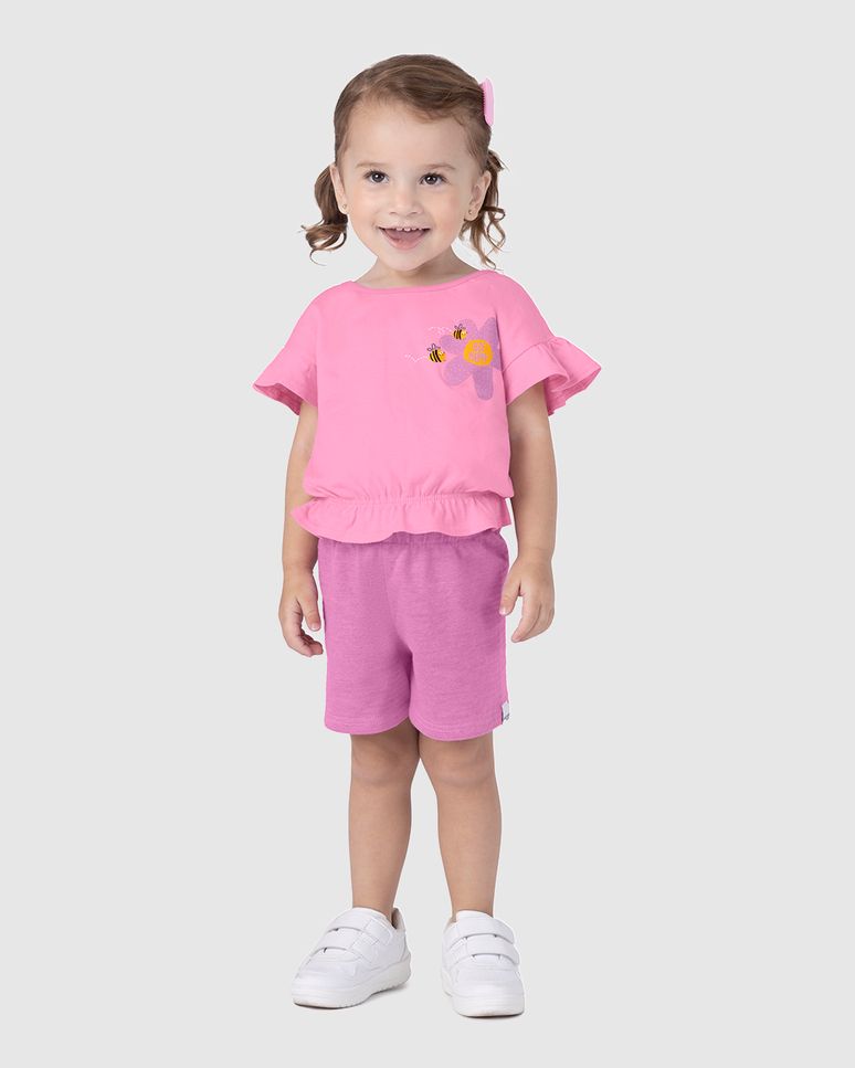 Conjunto Infantil Menina Blusa Barra Elástica Em Algodão Malwee Kids