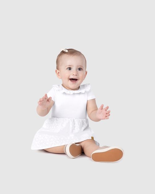 Vestido Infantil Gola Com Babados Em Algodão Malwee Kids