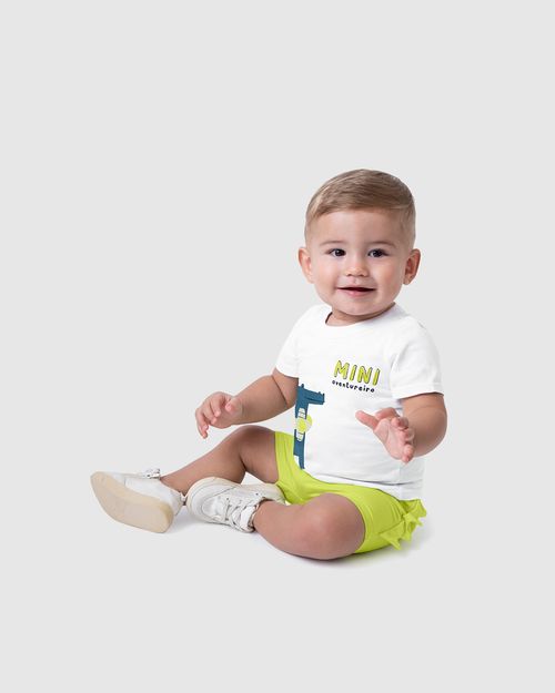 Conjunto Infantil Menino Bermuda Com Aplique Interativo Malwee Kids