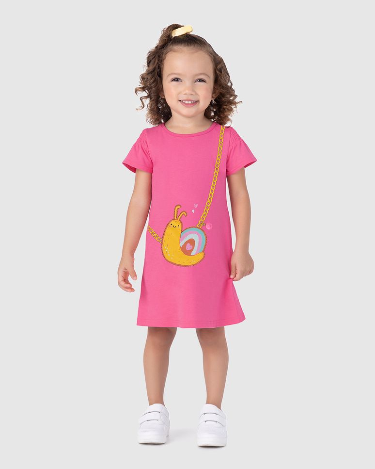 Vestido Infantil Estampa Com Aplique Interativo Em Algodão Malwee Kids