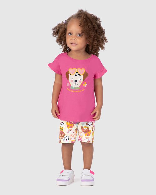 Conjunto Infantil Menina Shorts Estampa Cachorrinhos Em Algodão Malwee Kids