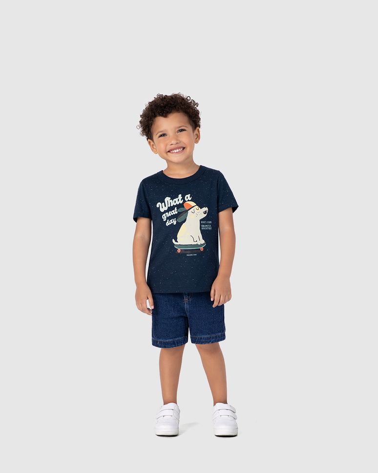 Camiseta Infantil Menino What A Great Day Em Malha Botonê Malwee Kids