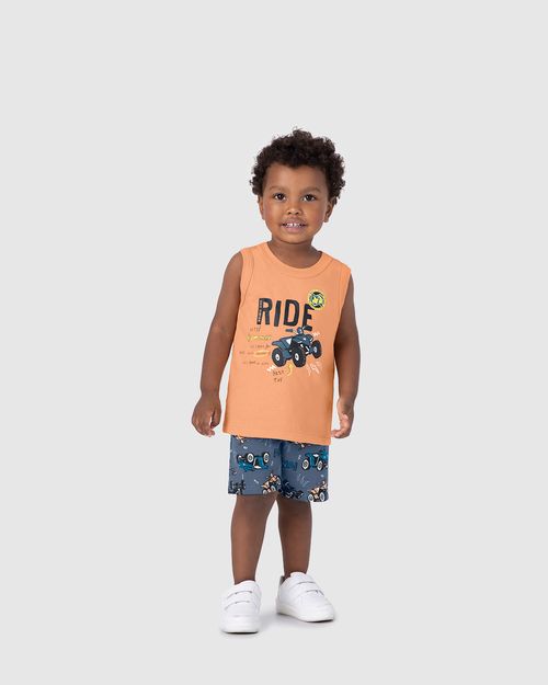 Conjunto Infantil Menino Bermuda Estampada Em Moletinho Malwee Kids