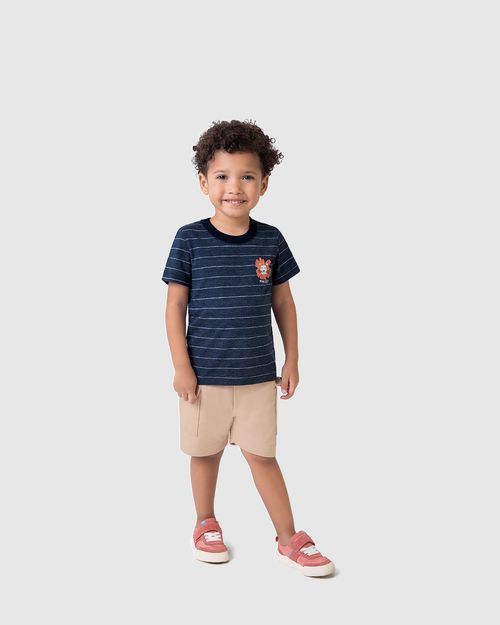 Conjunto Infantil Menino Camiseta Em Malha Rajada Listrada Malwee Kids