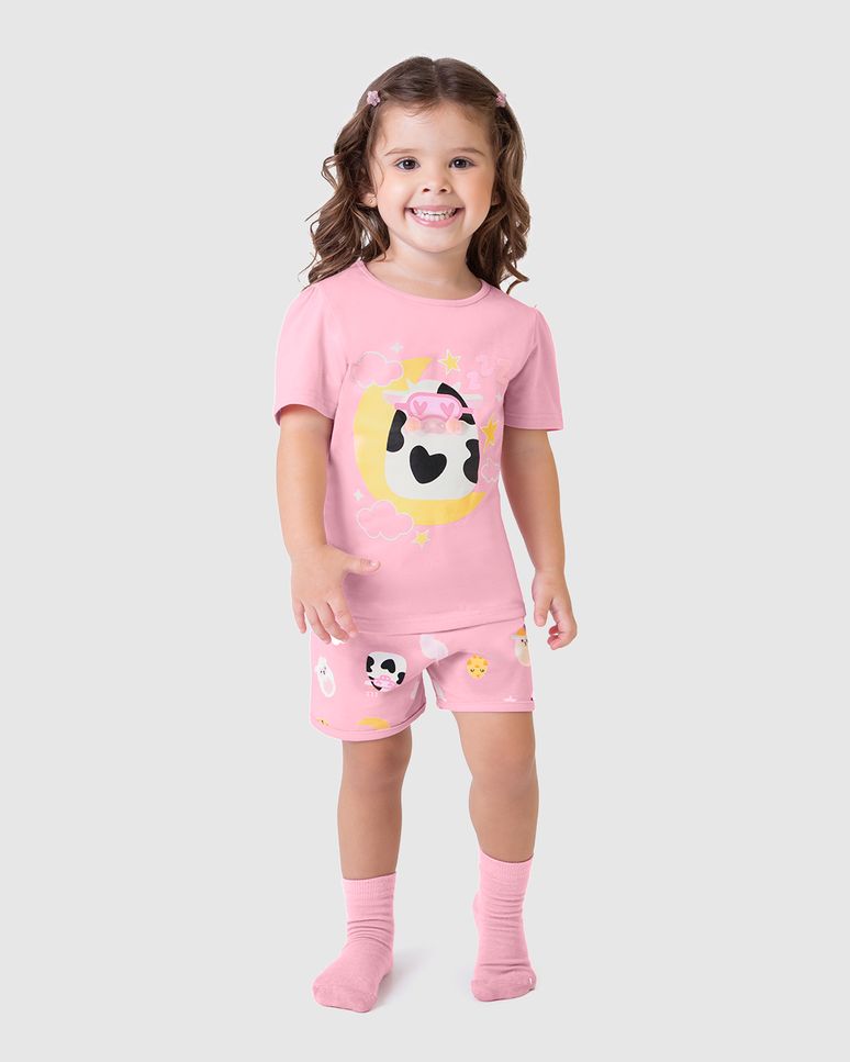 Pijama Infantil Menina Estampa + Aplique Pompom Em Algodão Malwee Kids
