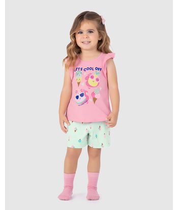 Pijama Infantil Menina Blusa Manga Babado Em Algodão Malwee Kids