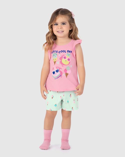 Pijama Infantil Menina Blusa Manga Babado Em Algodão Malwee Kids