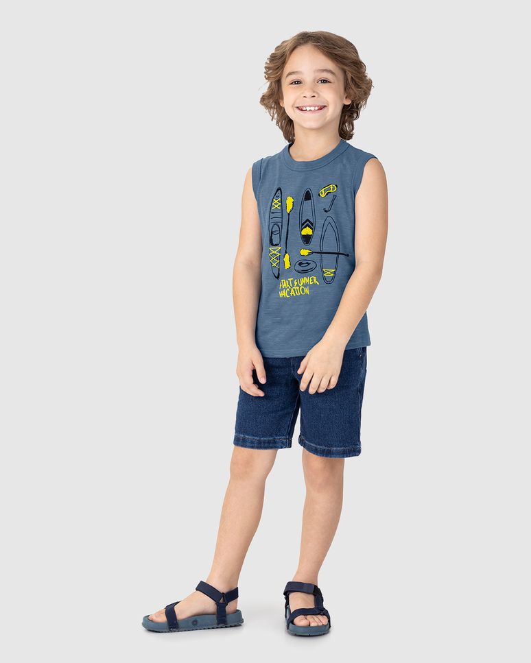 Regata Infantil Menino Start Summer Vacation Em Malha Listrada Malwee Kids