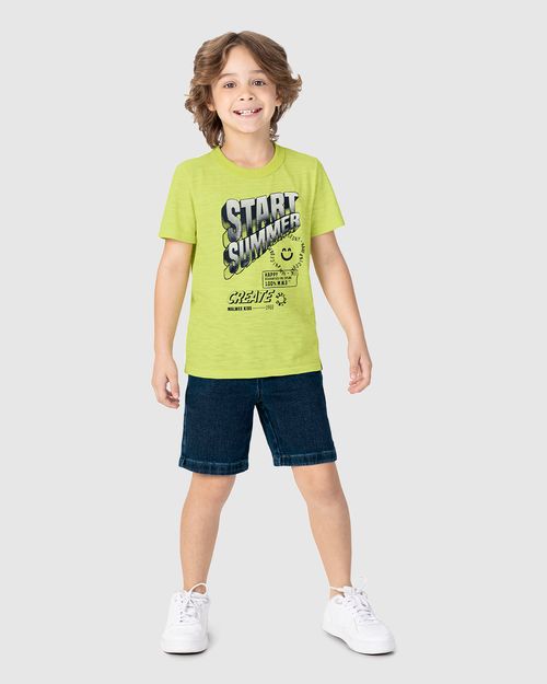 Camiseta Infantil Menino Start Summer Em Malha Rajada Listrada Malwee Kids