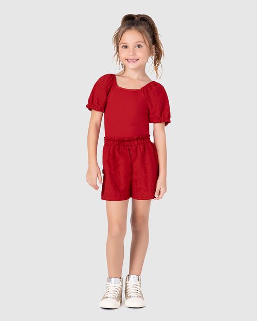 Blusa Infantil Menina Manga Bufante Em Laise Algodão Malwee Kids