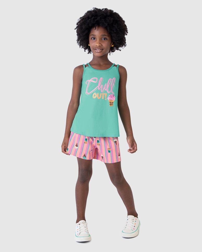 Conjunto Infantil Menina Regata Com Estampa Glitter Em Algodão Malwee Kids