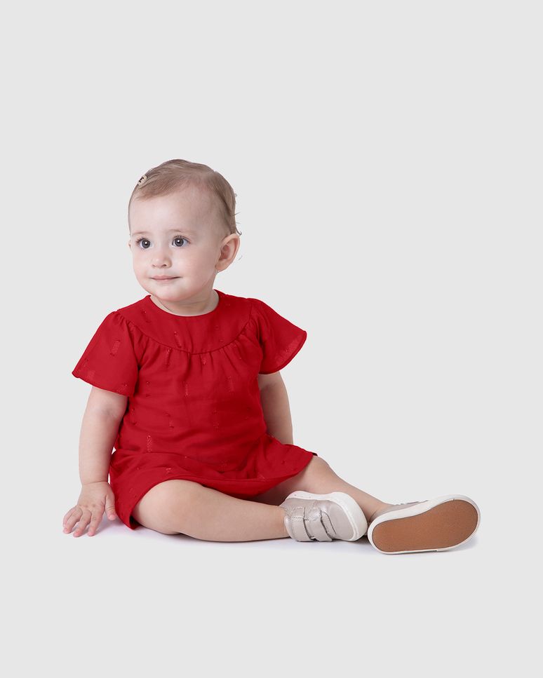 Vestido Infantil Manga Ampla Em Plumetis Brilho Malwee Kids