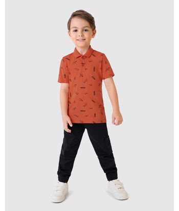 Camisa Polo Infantil Menino Estampada Em Algodão Malwee Kids