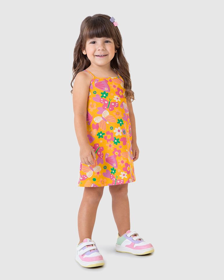 Vestido Infantil Estampado Alça Fina Em Algodão Malwee Kids