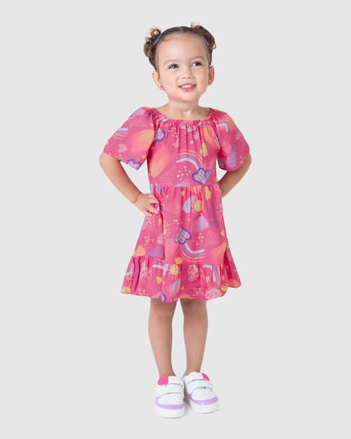 Vestido Infantil Rodado Sorvetes Em Viscose Malwee Kids
