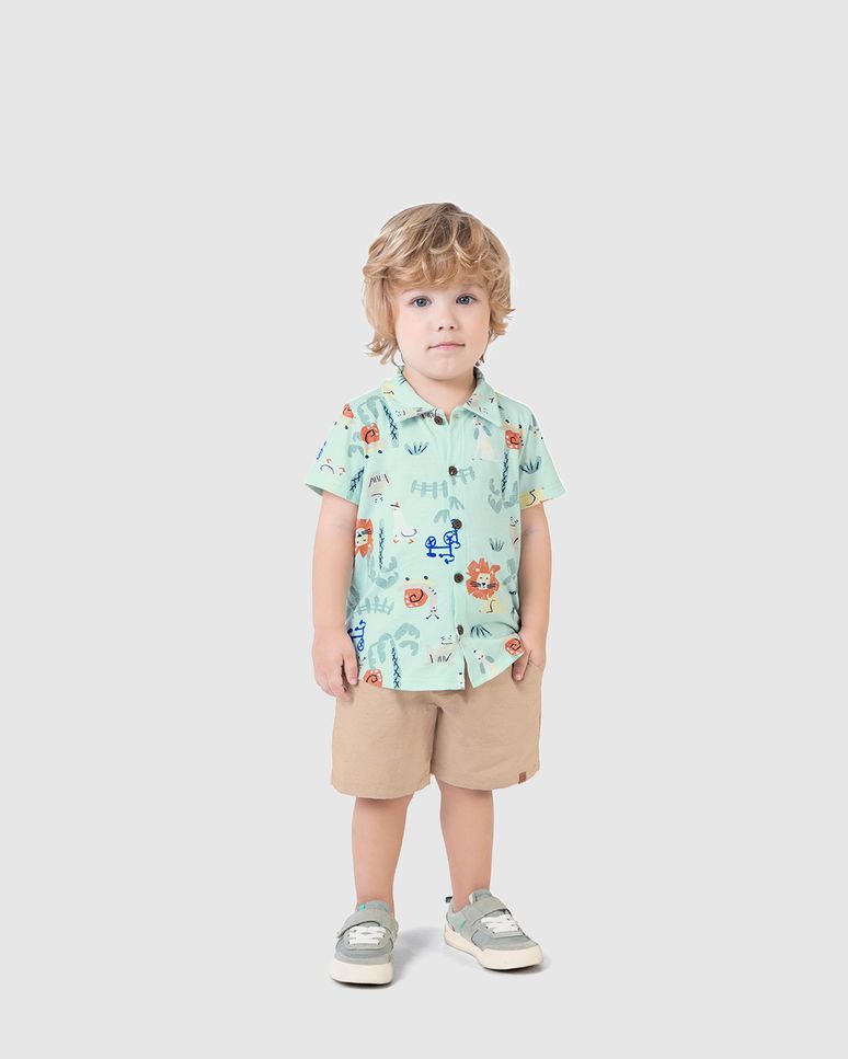 Conjunto Infantil Menino Camisa Estampada Em Algodão Malwee Kids