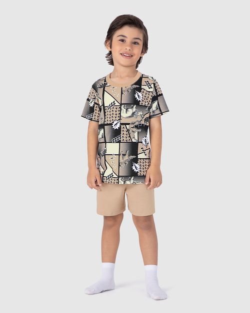 Pijama Infantil Menino Camiseta Estampa Corrida Em Algodão Malwee Kids