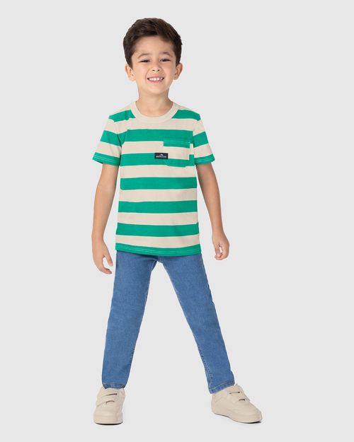 Camiseta Infantil Menino Listrada Bolso Frontal Em Algodão Malwee Kids