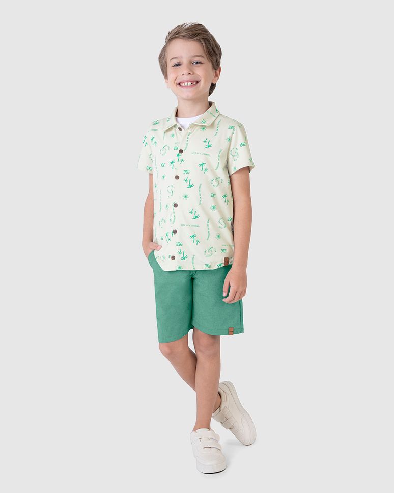 Conjunto Infantil Menino Camisa Estampa Lettering Em Algodão Malwee Kids
