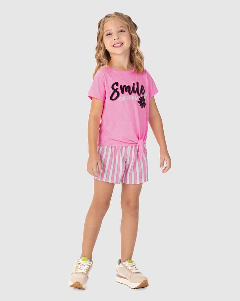 Shorts Infantil Menina Em Malha Listrada Lurex Malwee Kids